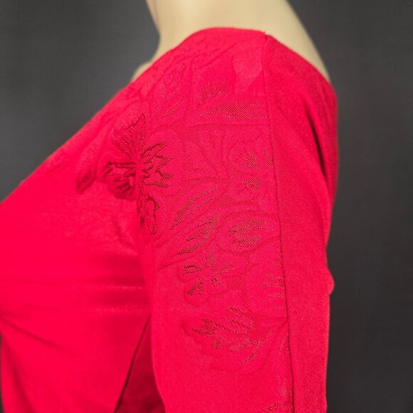 Vintage 90s Y2K Red One Shoulder Top Floral Design Size M Stretch Short Sleeve - Picture 7 of 9